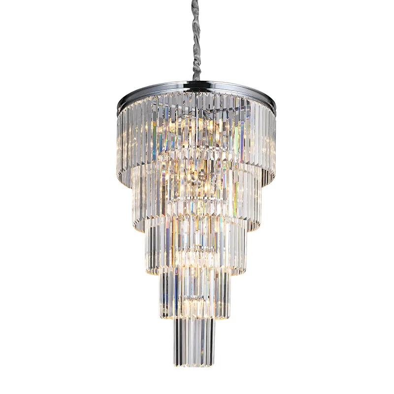 

American, minimalist, round, crystal, chandelier, Nordic, duplex, staircase
