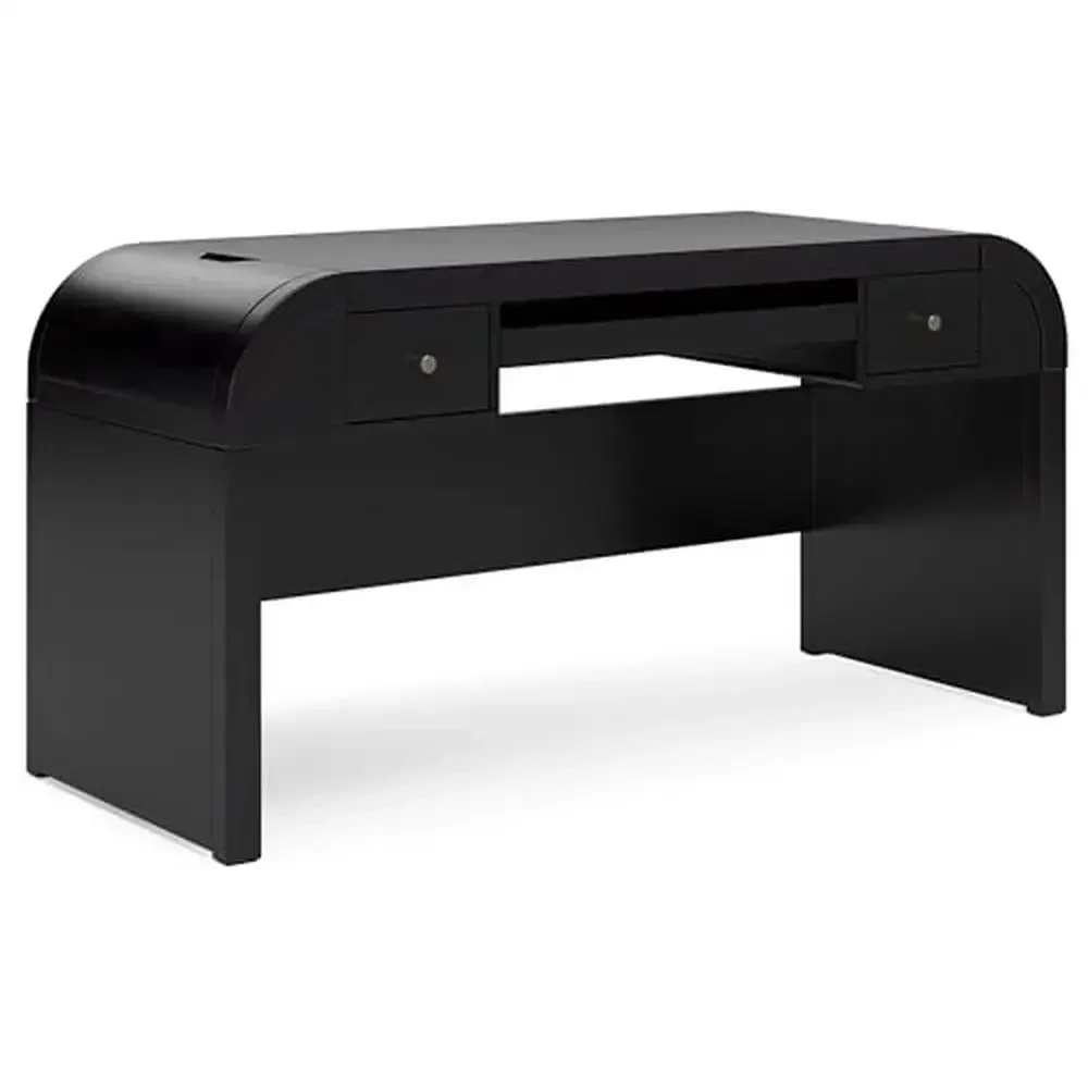 

Contemporary 60" Office Desk with Pull-Out Keyboard Tray USB Charging 2 Drawers & Utility Black Finish Hardwood Solids USB-A &