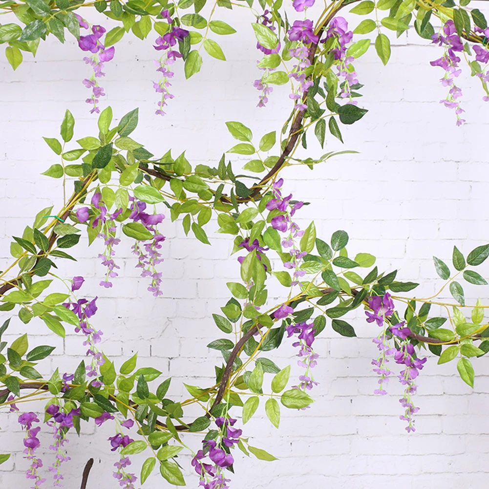 2M Artificial For Wisteria Flower Vine Garland Silk Fake Ivy Hanging Decoration For Wedding Party Home Garden Fence Arch Decor