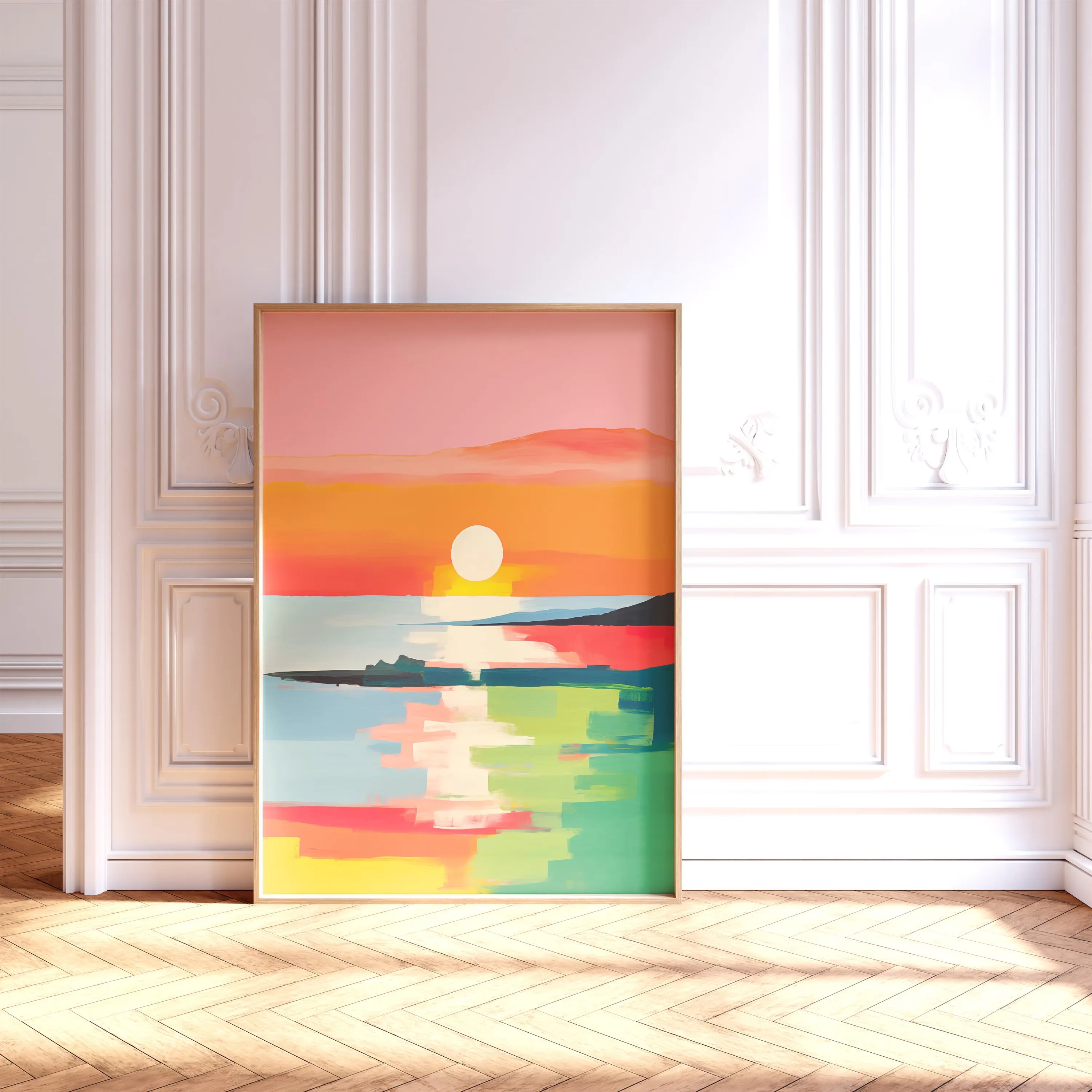 مجردة الحديثة غروب الشمس جدار الفن الملونة المناظر الطبيعية اللوحة الساحل الديكور الفن قماش اللوحة جدار ملصق فني ديكور المنزل #2