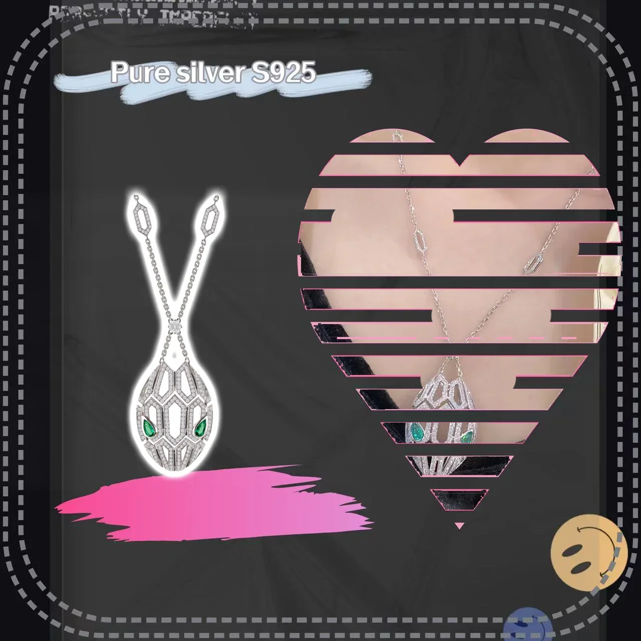 

Solid silver S925 office ladies' jewelry hollow snake head inlaid with green zirconium eyes necklace to give to friends