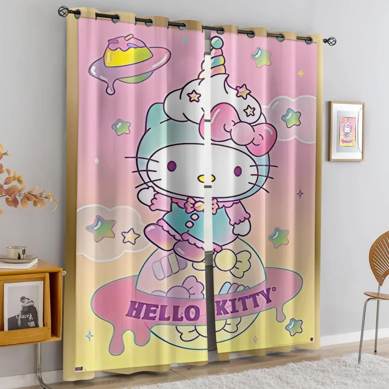 

2 шт. шторы с принтом персонажей Sanrio, светонепроницаемые шторы, блокирующие 80%-90% света, декоративные занавески для спальни девочек