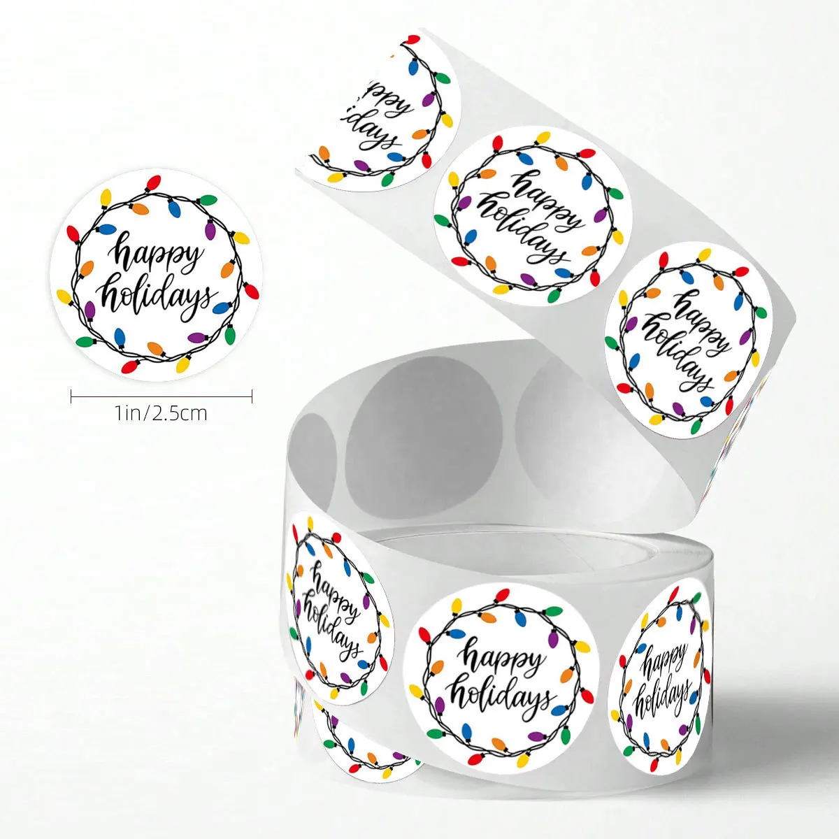 1 لفة ملونة ضوء النيون حفلة عطلة ملصقات ذاتية اللصق ، شكل دائري عطلة سعيد مغلف بطاقة المعايدة ملصق ديكور