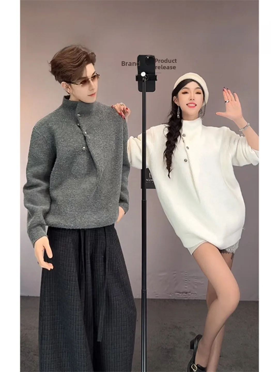 

Корейский мужской вязаный свитер с высоким воротником, повседневный, свободного кроя, зимний, с длинным рукавом, для ношения под одеждой, парный.