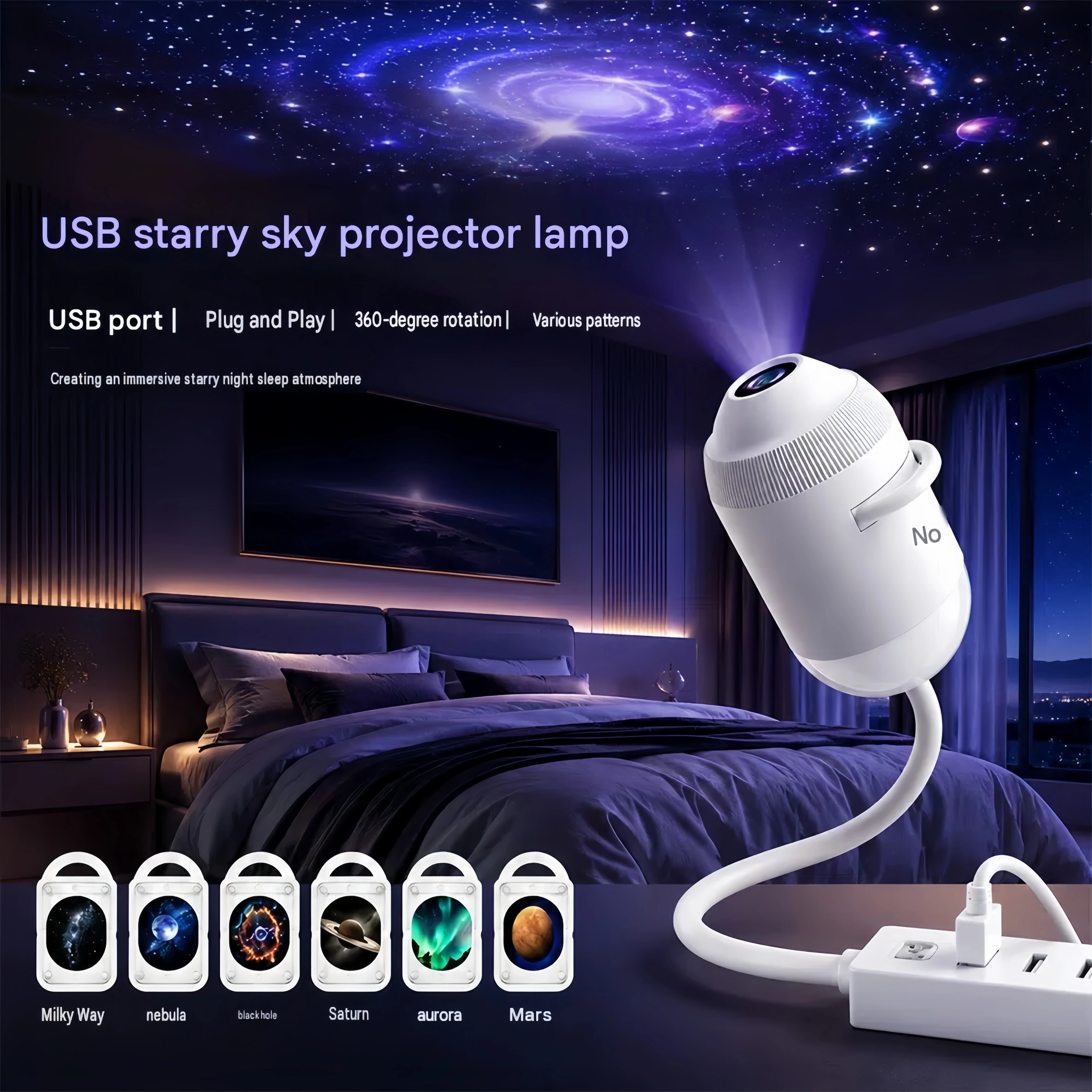 USB Galaxy Star Projector Lamp LED Night Light Romantic Sky Projection Light Car Interior Ambient Lighting Bedroom Decor