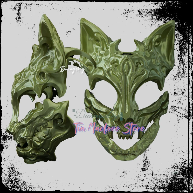 Productos impresos en 3D, máscara de color metálico con calavera de gato aterrador, accesorios de Cosplay, accesorios de Halloween, máscara de cabeza de gato para Carnaval y Halloween