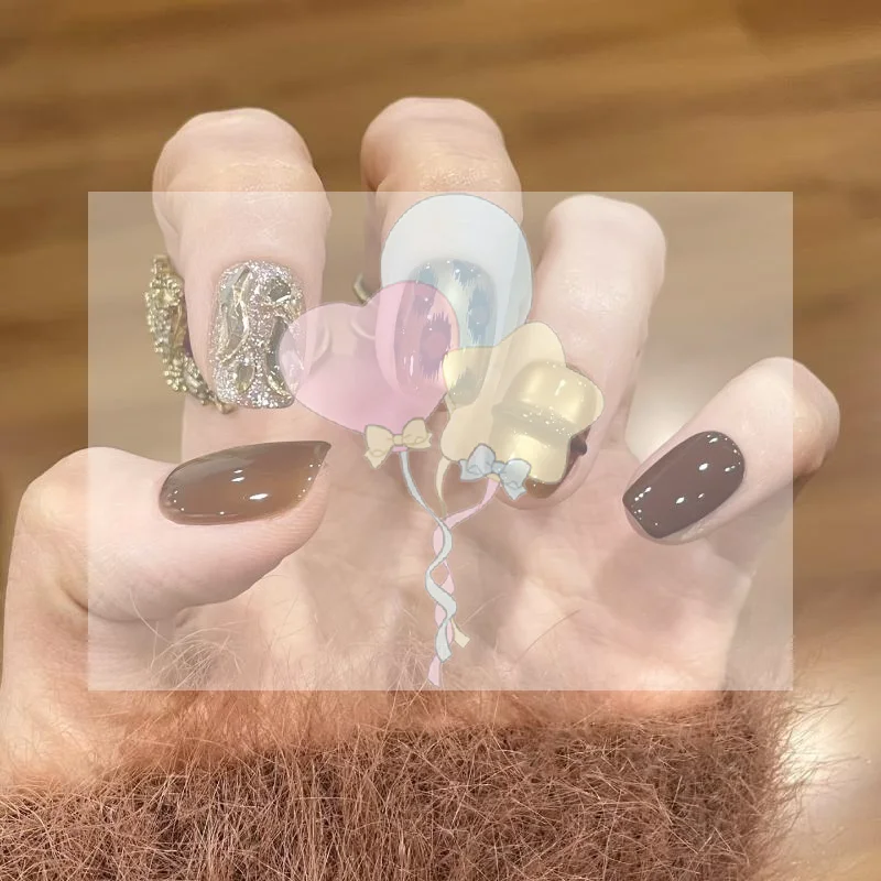 Press-on Nails Short Square Shape Free Glue Included Features A Cat-Eye Design Waterproof Perfect For Festivities