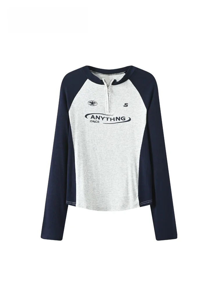 

plus Size round Ne Long Sve T-irt Women Spring Faion Splice Slimming College Sle Top Trendy plus Size Inner Wear