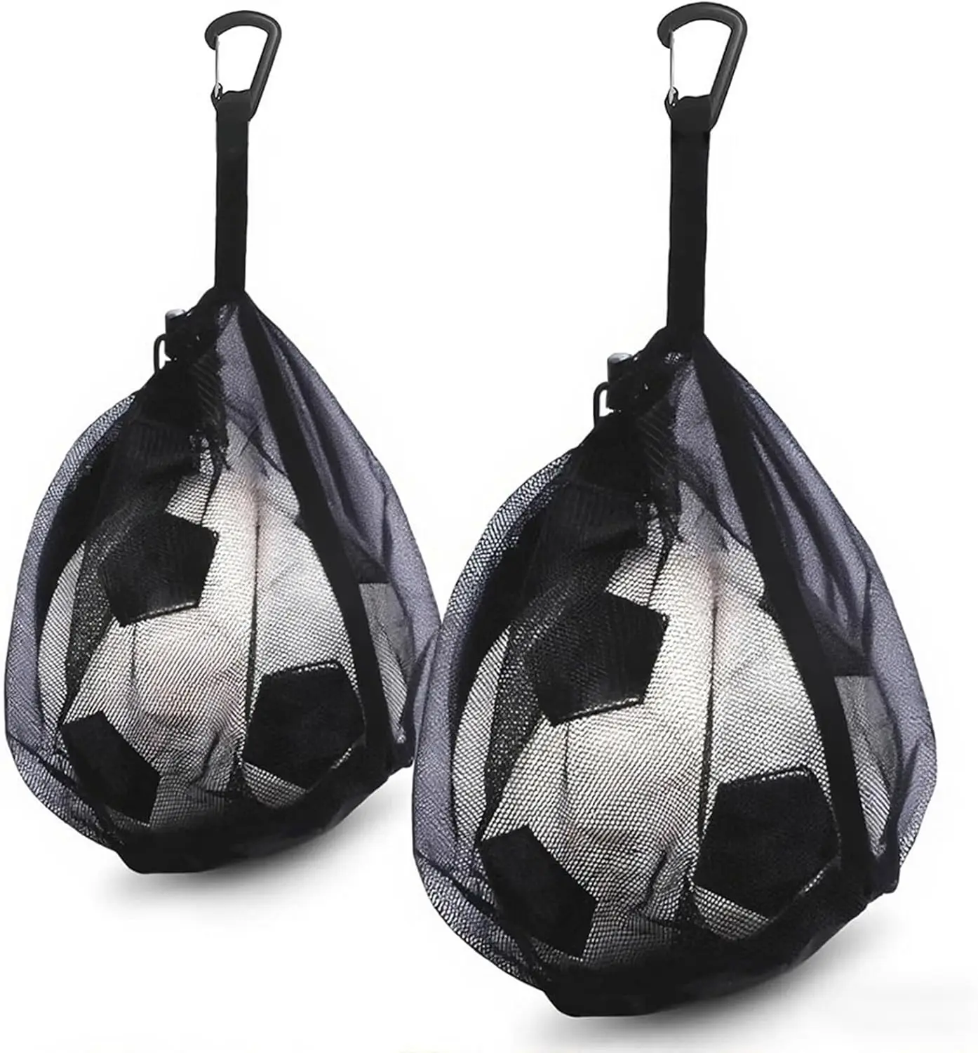 

2-Pack Mesh Ball Bag for Basketball Soccer Volleyball, Lightweight Net Storage with Zipper Pocket, Drawstring Sports Bag with Clip, Black
