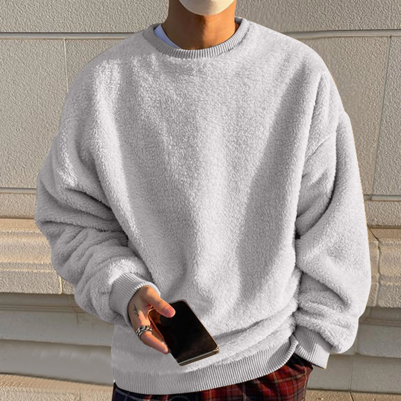 

New Spring and Autumn Fashion Trend Retro Solid Round Neck Loose Versatile Casual and Handsome Men's Long Sleeve Knitted Sweater