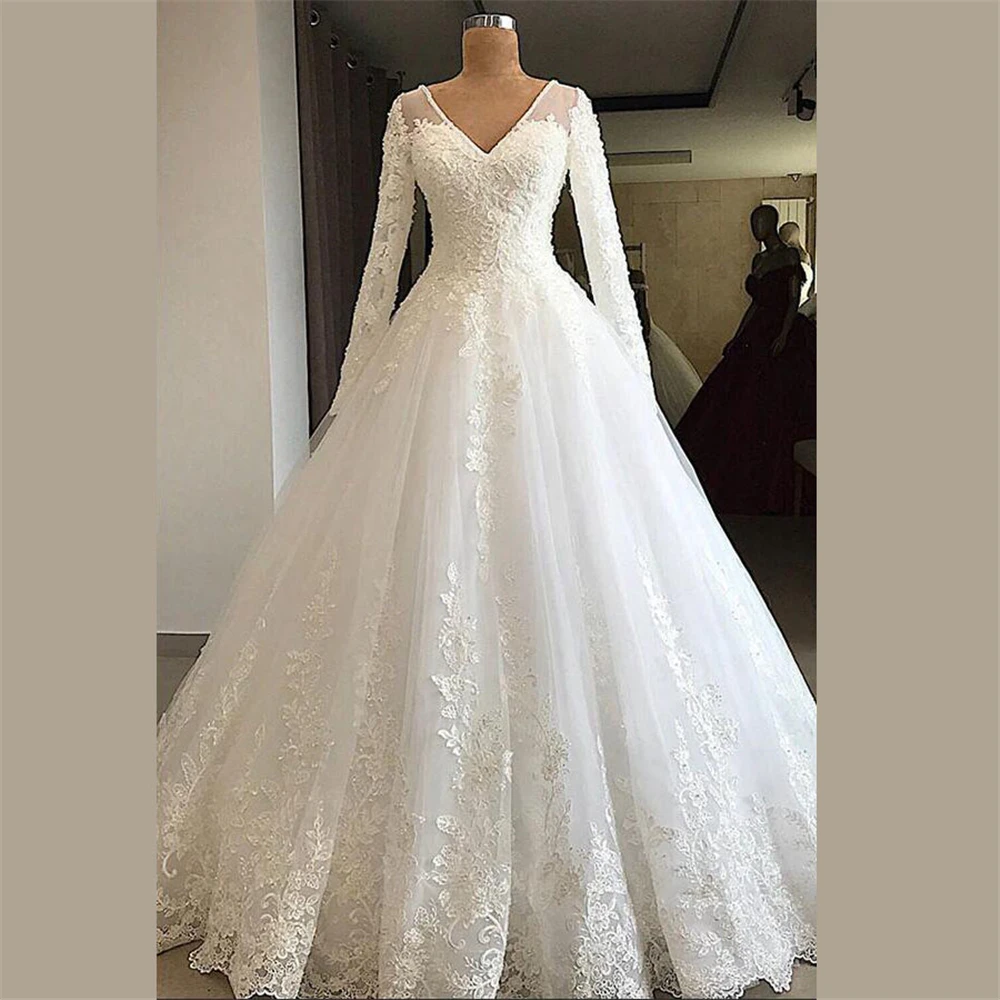 Princess A Line Bride Wedding Dress Long Sleeves Lace Appliques Long Sleeves Bridal Gowns Tailor-made Women Formal Party Clothes