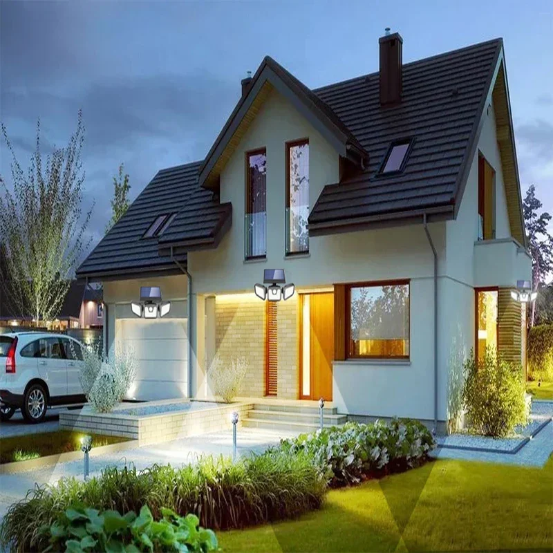 100000LM Solar LED Lights Outdoor Motion Sensor Human Induction 270° Floodlight Adjustable Three Head Solar Wall Street Lamp