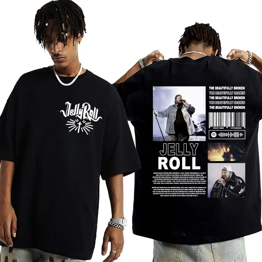 Jelly Roll The Beautifully Broken Tour Graphic T Shirts Casual 100% Cotton Oversized T Shirt Men Women Harajuku Hip Hop T-shirt