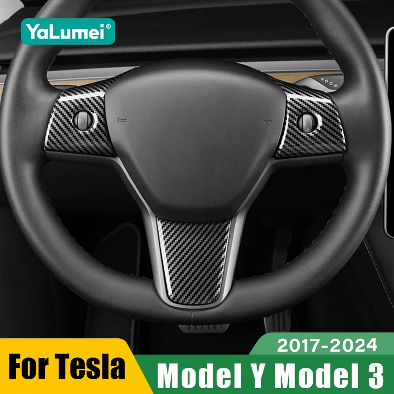

For Tesla Model Y Model 3 2017 2018 2019 2020 2021 2022 2023 2024 Car Steering Wheel Button Decoration Cover Accessories