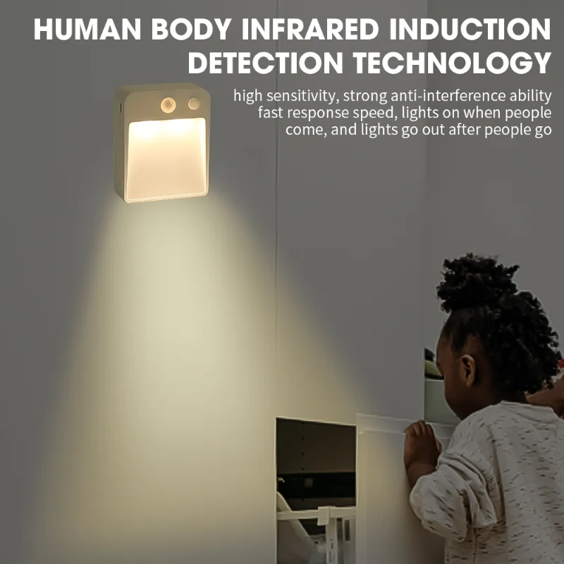 LED Motion Sensor Night Light USB Charging + Battery Power Wireless Wall Lamp For Corridor Closet Cabinet Bedroom Decoration