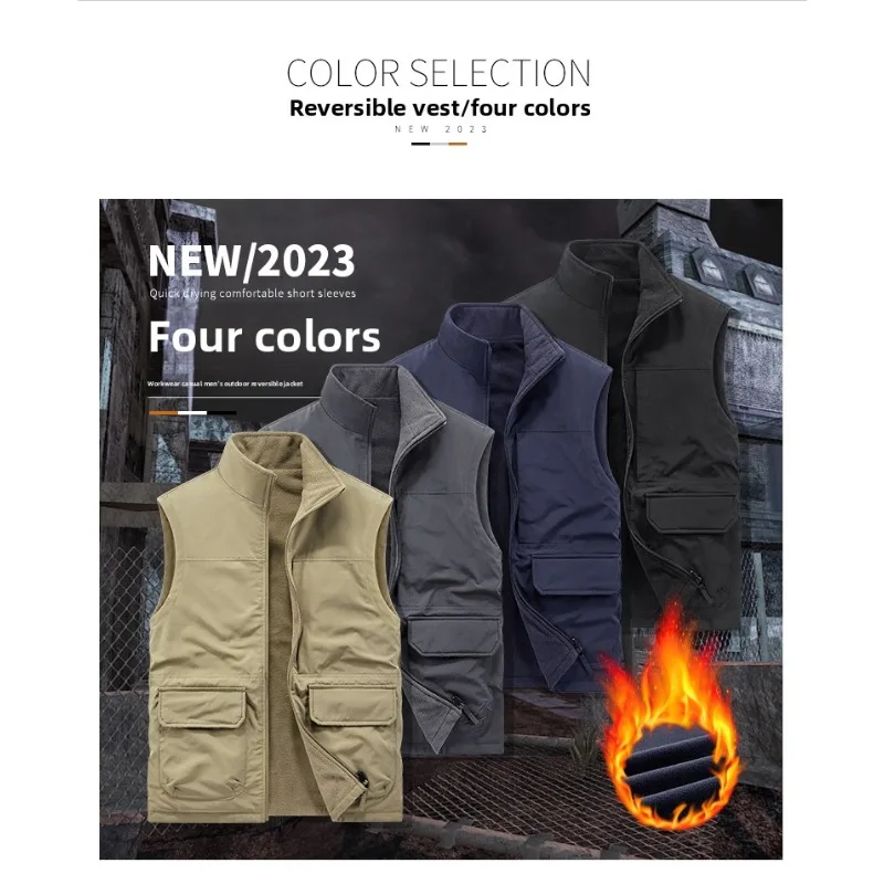 

Outdoor Fashionable Standup Collar Sleeveles Waistcoat Cotton Coat Men Double-sided Tcoat Light and Warm Waistcoat Autumn Winter