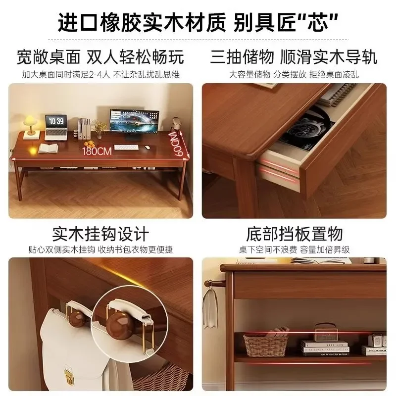 Solid wood desk Double long table Household simple extended workbench Bedroom Student writing Desktop computer table