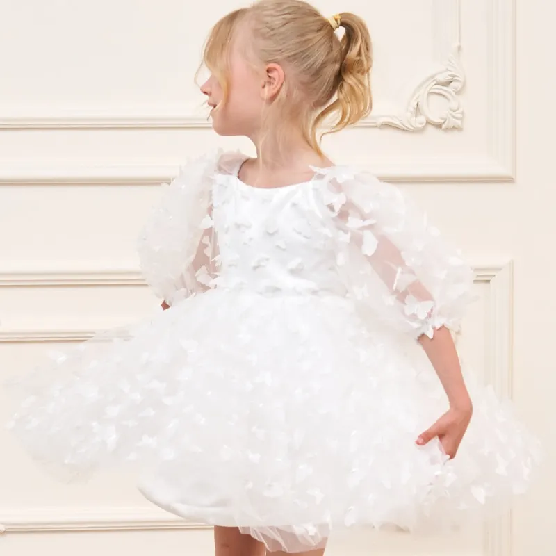 Fashion Baby Girl Princess Butterfly Tulle Dress Puff Sleeve Child Tutu Vestido Pageant Party Birthday Baby Clothes 1-12Y