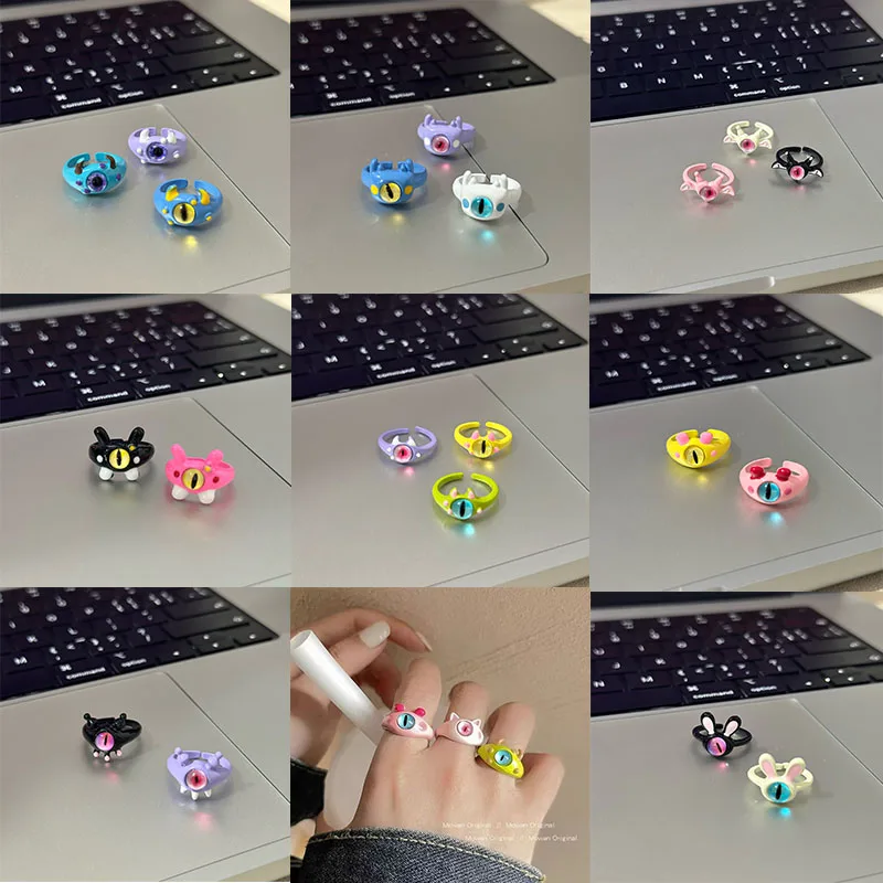 New Punk Big Eyes Ring Cute Green Monster Ring For Women Fashion Sweet Cat Eye Adjustable Couple Ring Party Finger Accessories