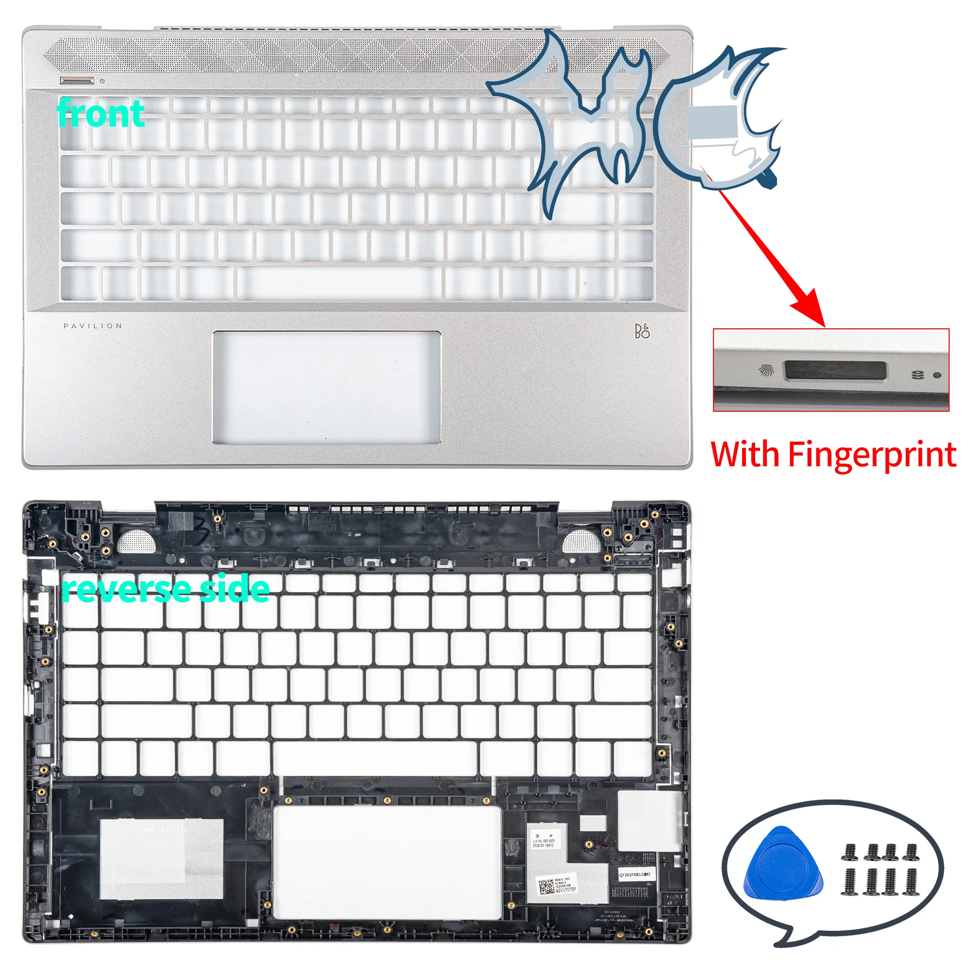 Prata Laptop inferior Shell e tampa do teclado, substituição de peças do notebook, prata, Pavilhão, 14-CE, TPN-Q207, Novo