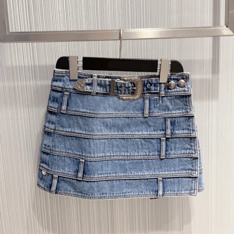 

Niche 2023 new design sense stitching denim short skirt blue all-matching temperament skirt A-line skirt female