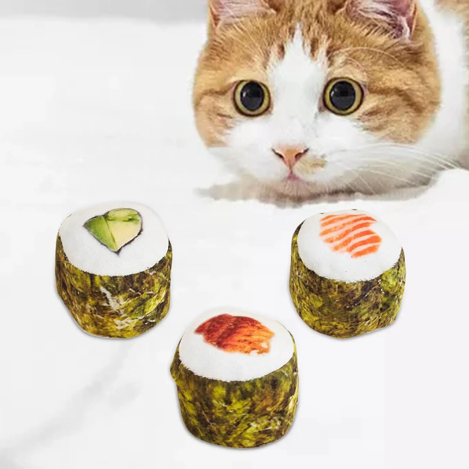 3x Sushi Cats Toys Plush Toys Realistic Kitten Toy Sniff Toys for Indoor Cats Boredom Relief Catnip Toys Sushi Roll Pillow