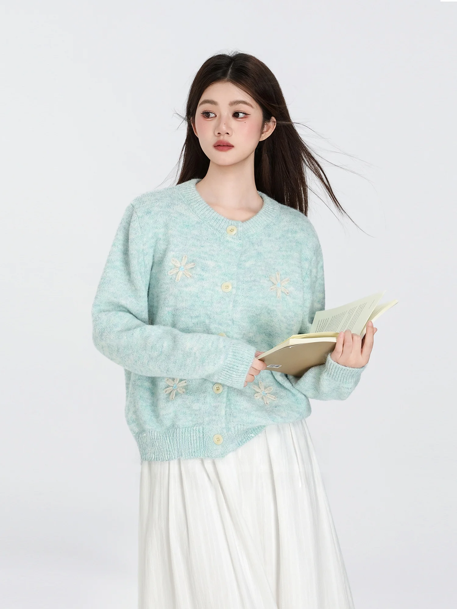

Korean Sle Hooked Flower Sweater Jaet Women's Loose Knitted ort Cardigan Open Front Casual Top for Autumn 2025