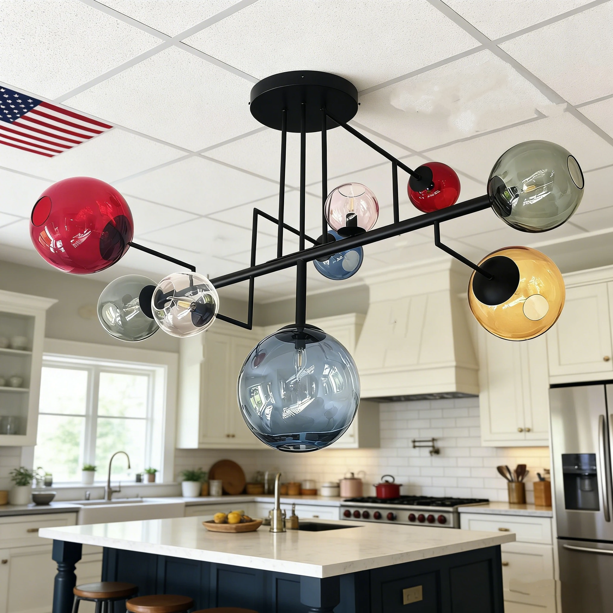 

Multicolor Spheres Murano Glass Sputnik Chandelier Led Round Ball Pendant Lights Indoor Kitchen Loft Chandelier Home Decor Lamps