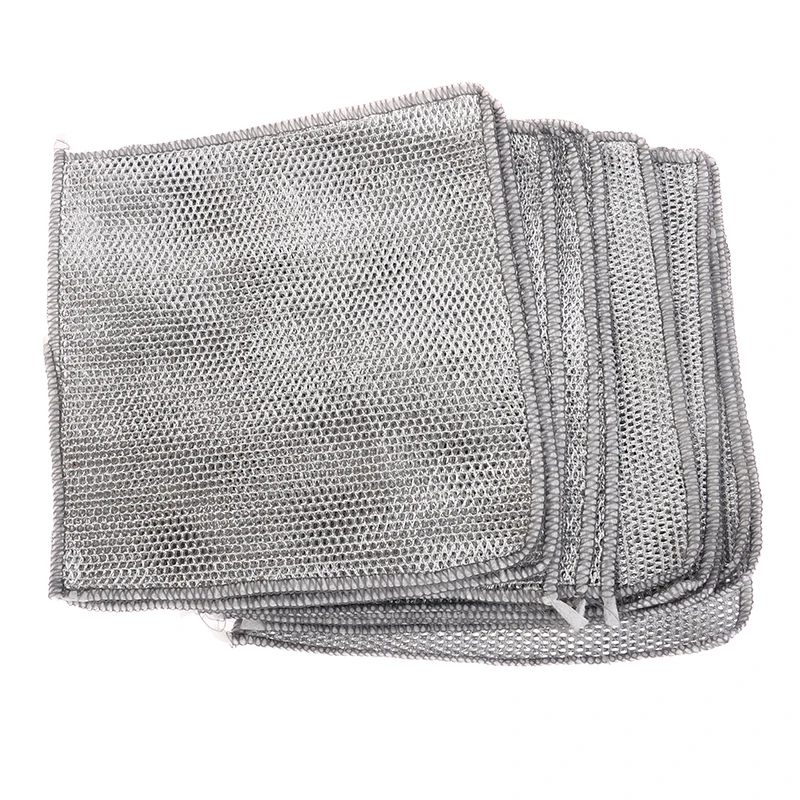 10pcs Thickened Steel Wire Cleaning Cloth Non-Scratch Double-layer Iron Microfiber Mesh Dishrag Washdishing Cloths Clean Tools