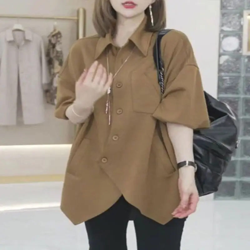 Loose casual irregular shirt slimming women's shirt black