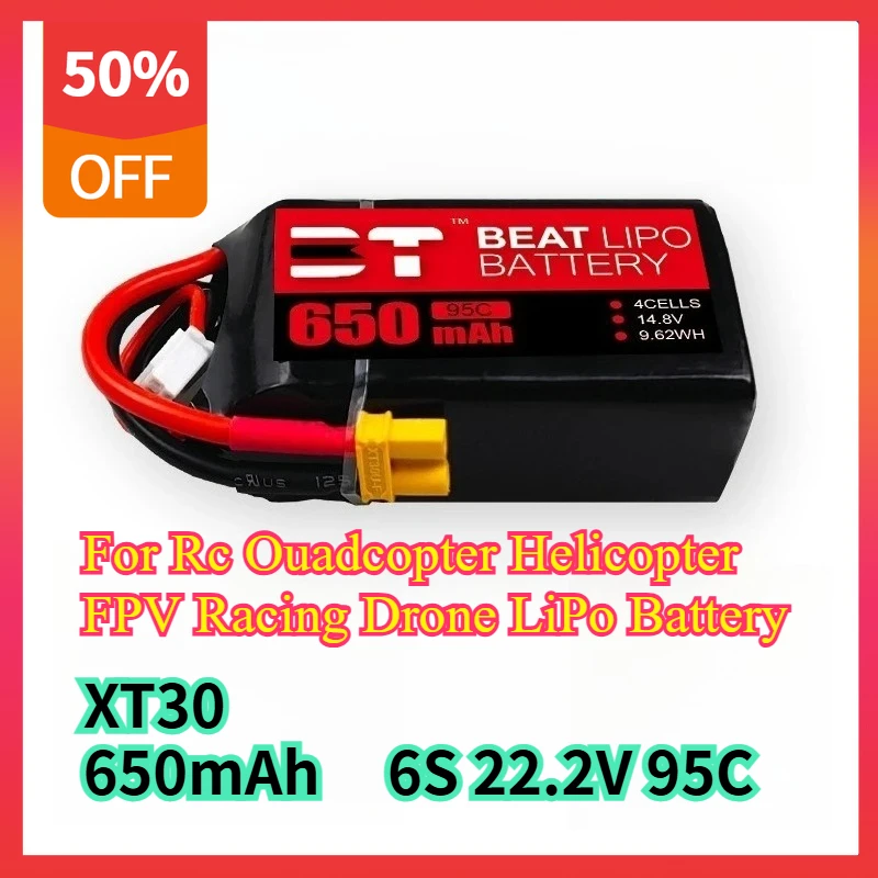 

650mAh 95C 22.2V 6S LiPo Battery XT30 Plug for FPV Racing Drone RC Quadcopter Helicopter Airplane Car Parts Rechargeable Pack