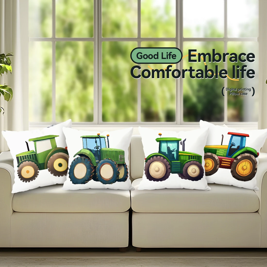 Cartoon Farm Tractor Pillowcase Printed Polyester 45x45cm Throw Pillowcover Decorative Sofa Cushion Pillowslip Home Decor