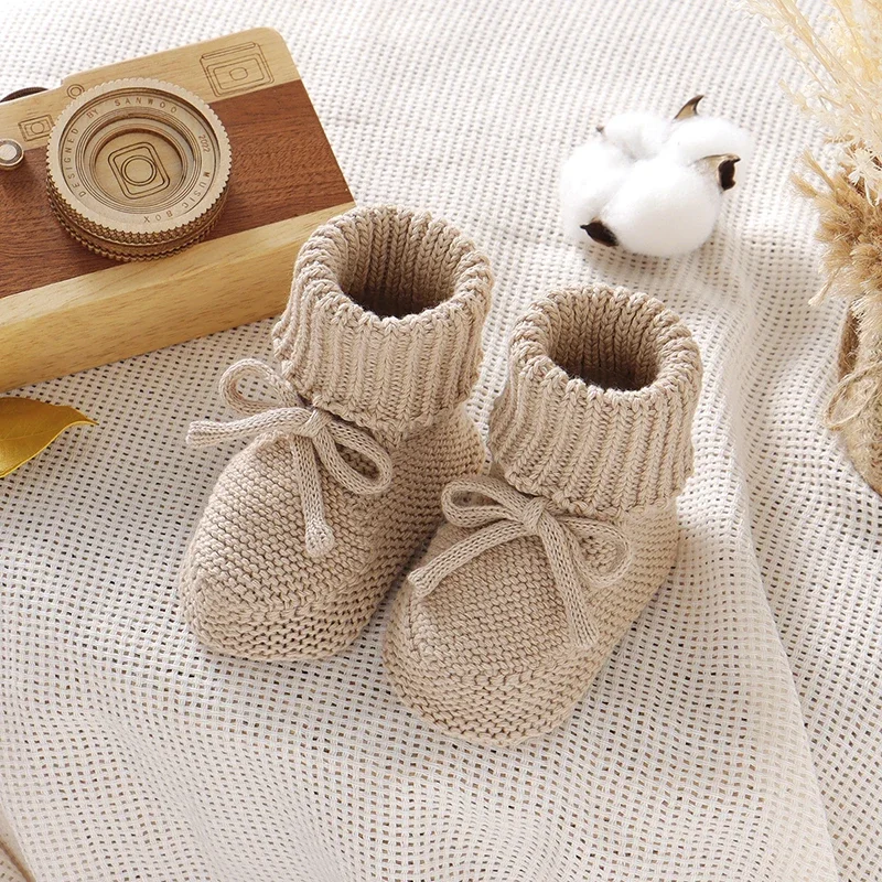 Baby Baby Schoenen Katoen Gebreide Pasgeboren Meisje Jongen Laarzen Mode Effen Warm Peuter Kid Slip-On Bed Schoenen Handgemaakte 0-18M Schoeisel