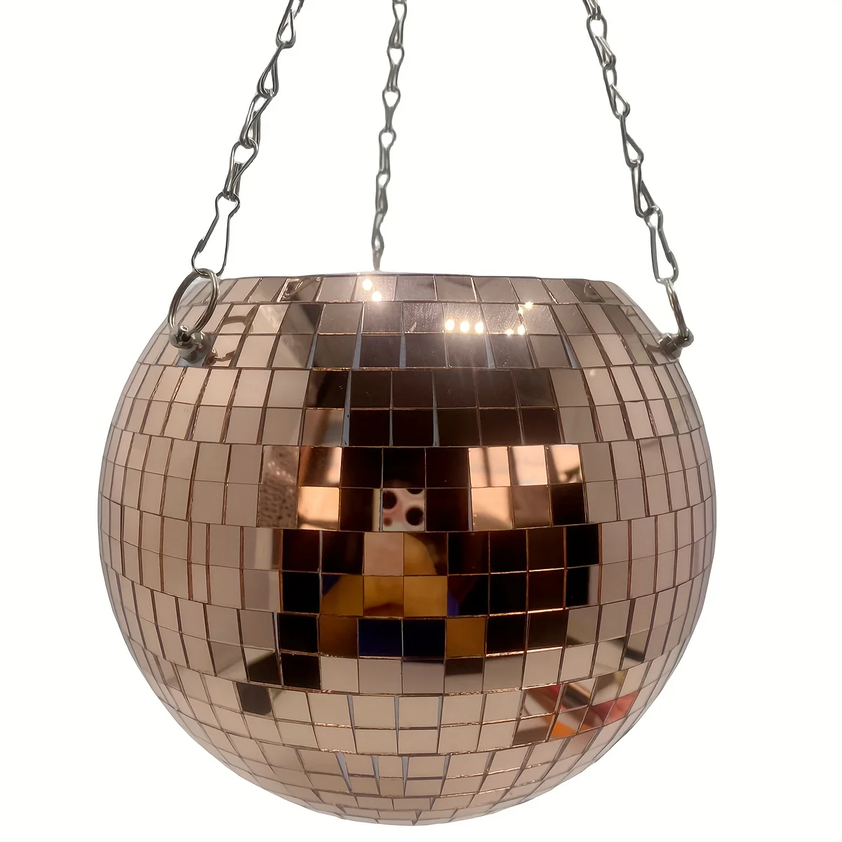 1 Stück einzigartiger, handgefertigter, böhmisch inspirierter hängender Disco-Spiegelkugel-Pflanzgefäß – selbstbewässernd, platzsparend, stilvolle Heimdekoration für – Detail 4