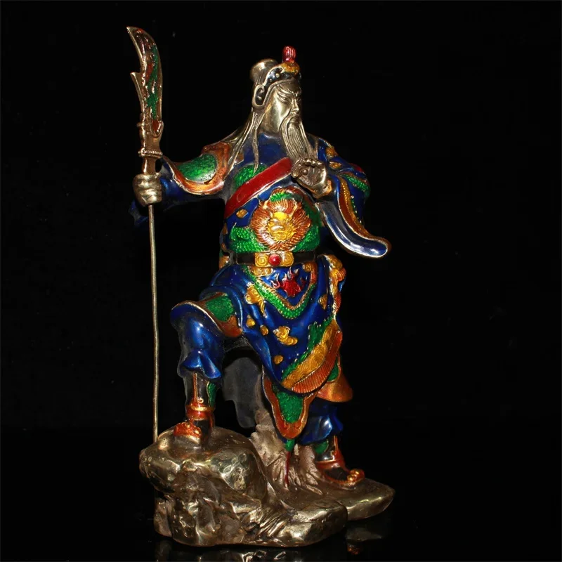 The Statue Of Guan Gong Ornaments Copper Enamel Color Process Brass Stand Guan Fortuna Wu Cloisonne Ornaments Luy