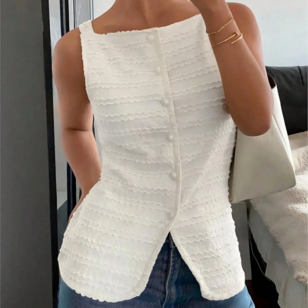 

Single Breasted Round Neck Sleeveless Top Summer Women's New Fashion Slim Vest Solid Color Suspender Top Топ Женский Ropa Mujer