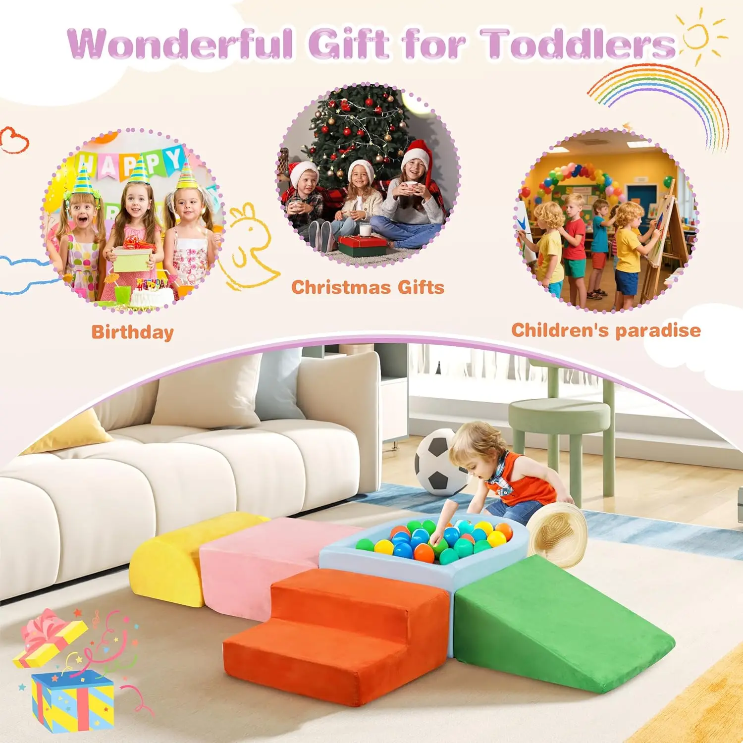 Zachte schuimblokken Klimmen Kruipspeelgoed, 5 stuks Klimspeelgoed voor peuters 3-12 binnen, Ballenbak en Baby Gym Activiteit Speelset voor