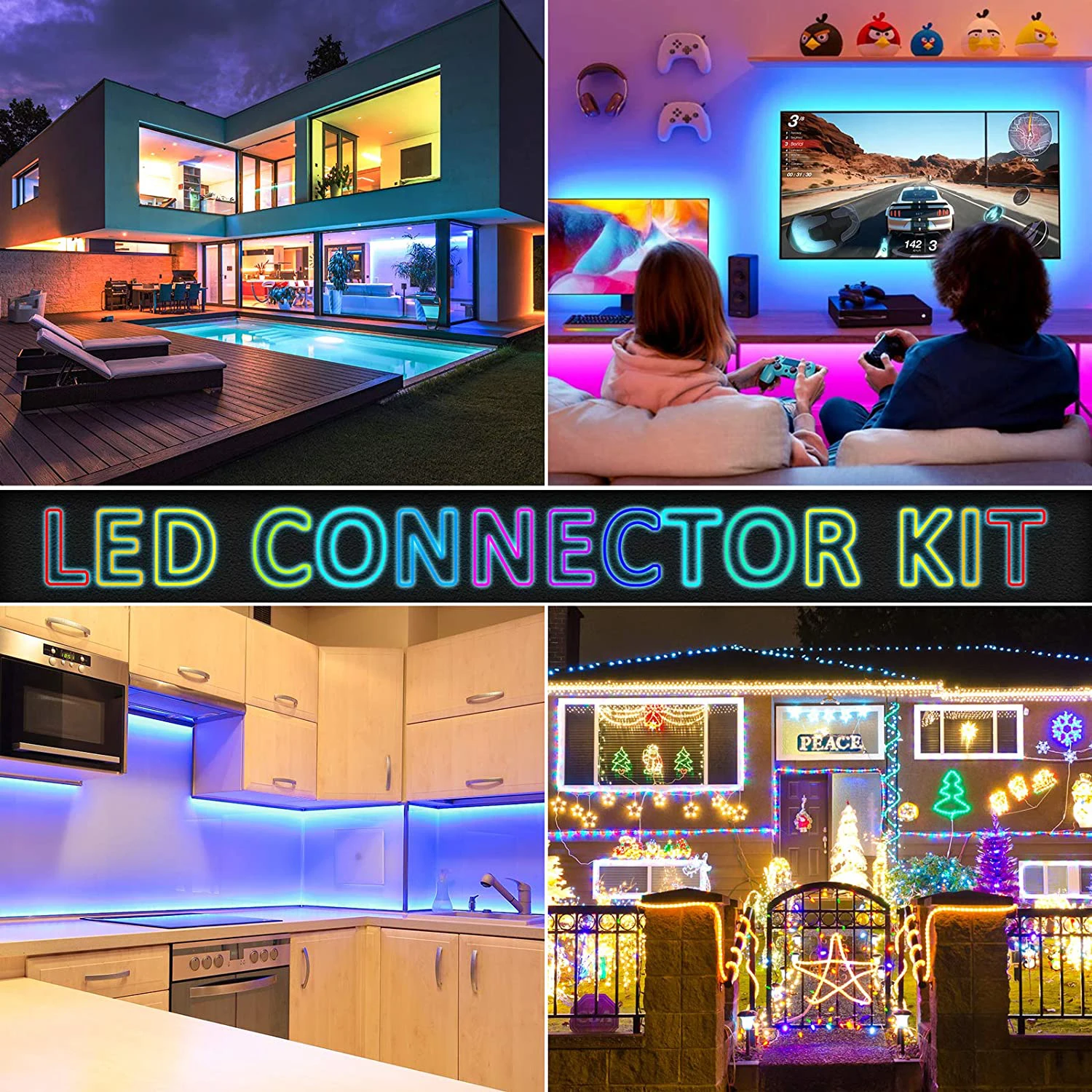 5050 4-Pin RGB LED Strip Light Connector Kit with T/L-Shaped Strip Jumpers Strip Clips Wire Connection Terminal Splice LED Strip