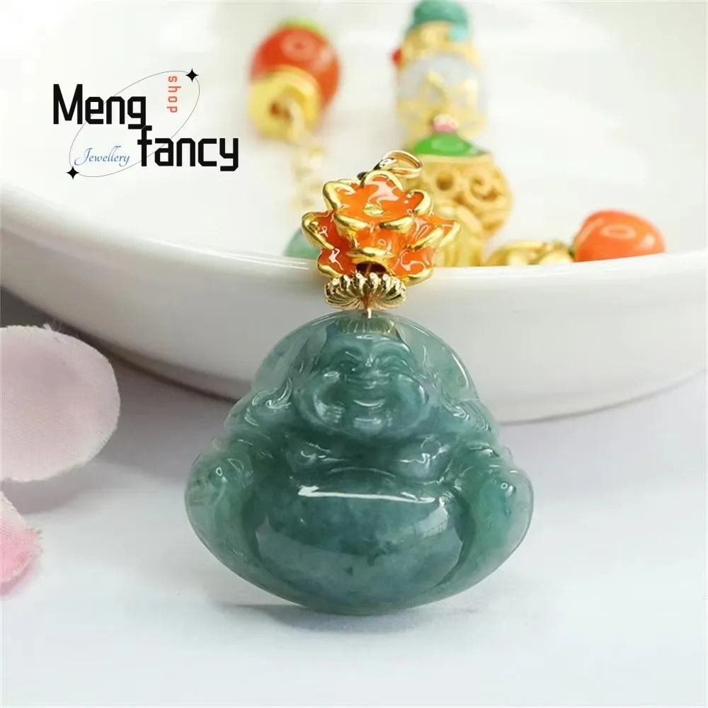 

Natural Jadeite Blue Water Maitreya Buddha Jade Pendant Buddhist Amulet Exquisite High-grade Luxury Quality Fashion Fine Jewelry