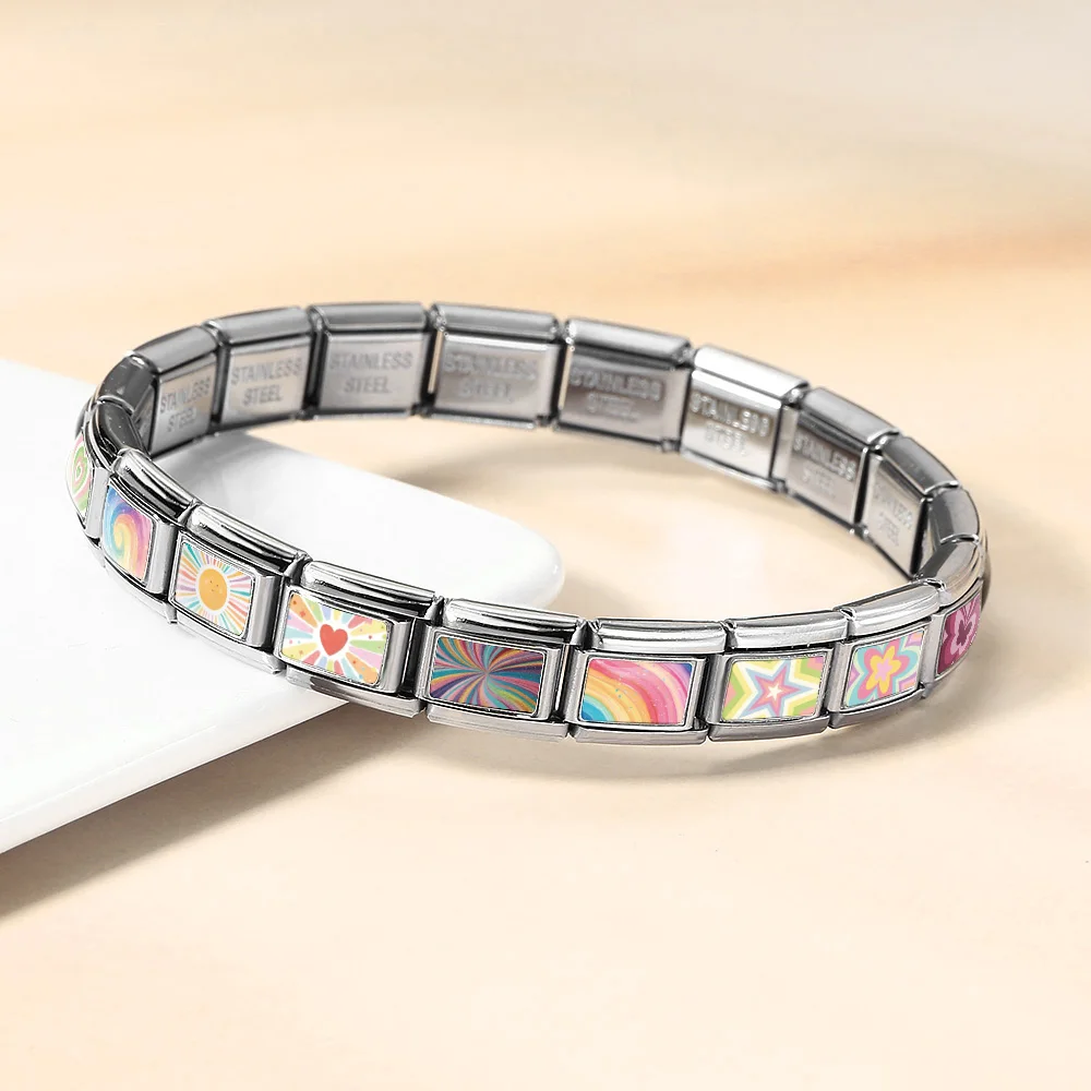 Original Design Sonne Schmetterling Stern Wirbel Herz Italienisches Gliederarmband 9mm Edelstahl Armband DIY Charm Schmuck Geschenk 2026 – Detail 4