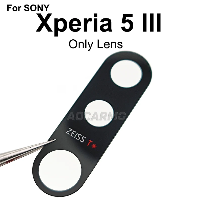 Aocarmo For Sony Xperia 5 III / X5iii XQ-BQ52 BQ72 SO-53B Rear Back Camera Lens Len Glass With Adhesive Sticker Ring Frame