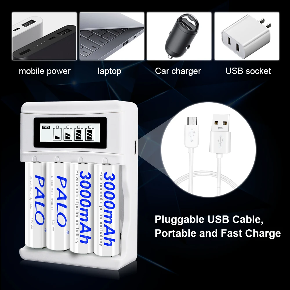 PALO-Batterie aste AA, 1.2V, 3000mAh, 1.2V, 1100mAh, AAA, NI-laissée, NIlaissée, AA, AAA 24.com pour appareil photo, jouet, étui