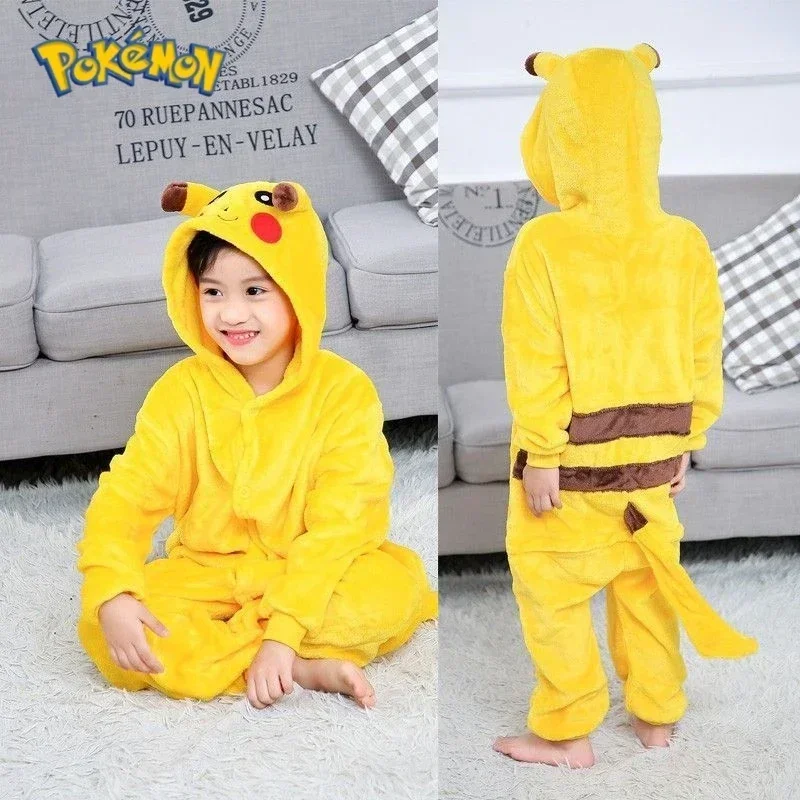 Pokemon Pikachu Pajamas Adults Kids Onesie Hooded winter Pajama Anime Warm Children Flannel Nightwear Sleepwear Pjama Gift