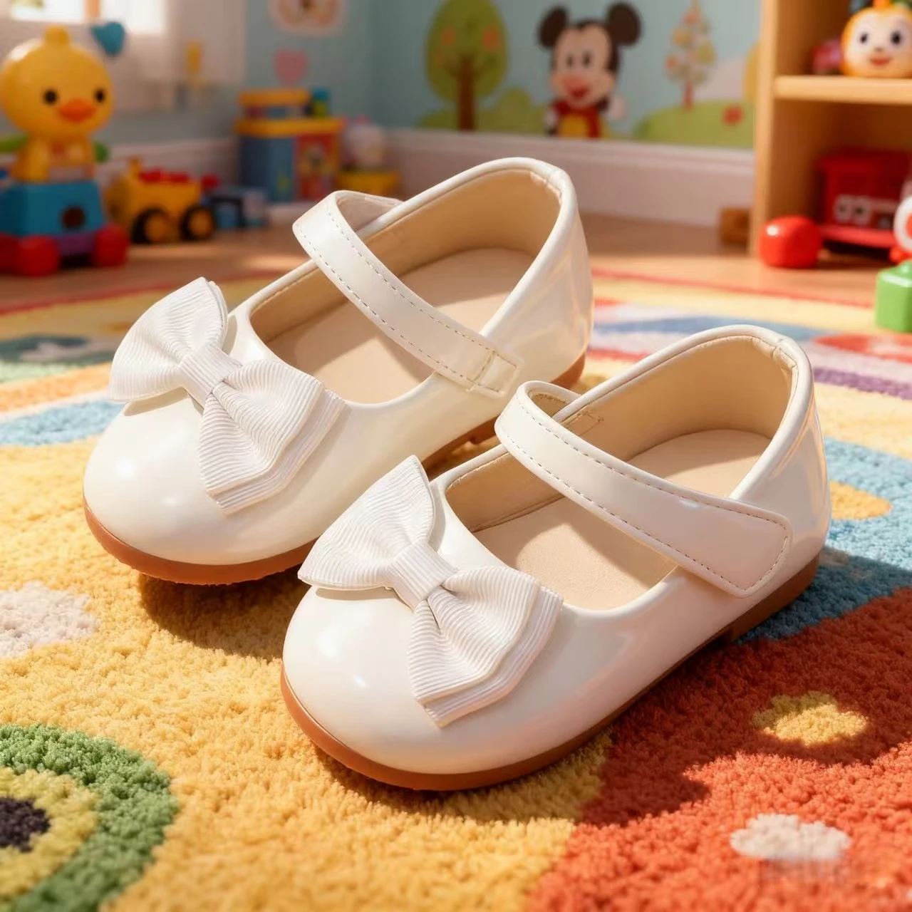 Pair of Mary Jane Children's Shoes for Girls Summer New Fashion Versatile Princess Shoe Butterfly Knot British Style Small Leath