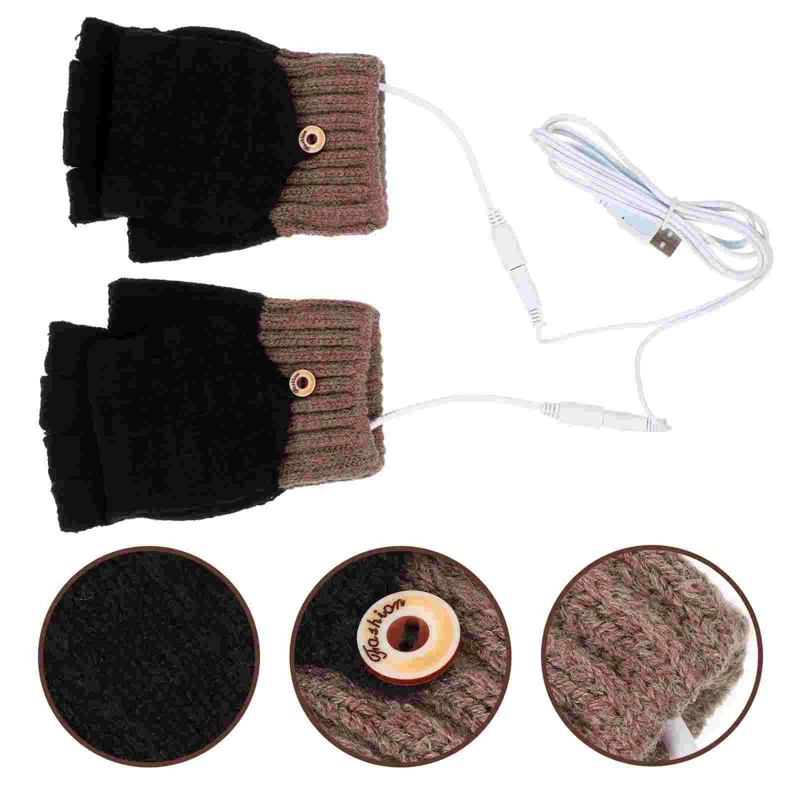 

1 Pair of Portable Warm Gloves USB Adjustable Heating Mitts Sports Thermal Mitts Washable Warm Gloves