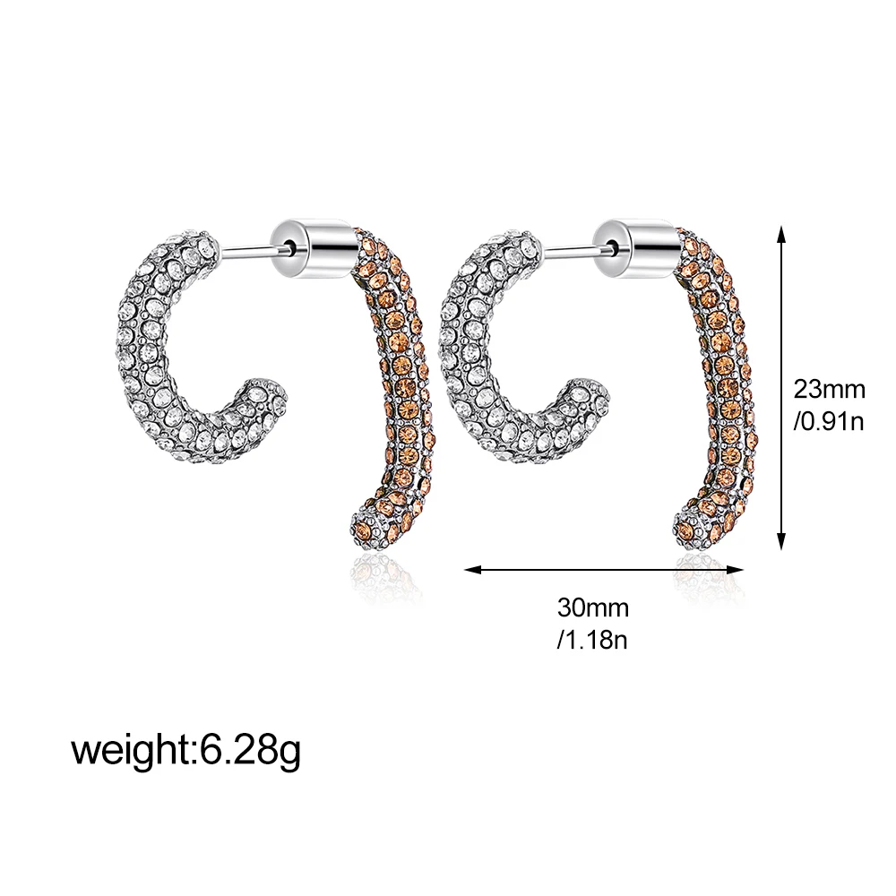  Einzigartige doppelschichtige C-förmige Ohrringe aus Edelstahl, luxuriöser Zirkon-Piercing-Schmuck für Damen, exquisiter Statement-Schmuck, wasserdicht, Geschenk. – Detail 1