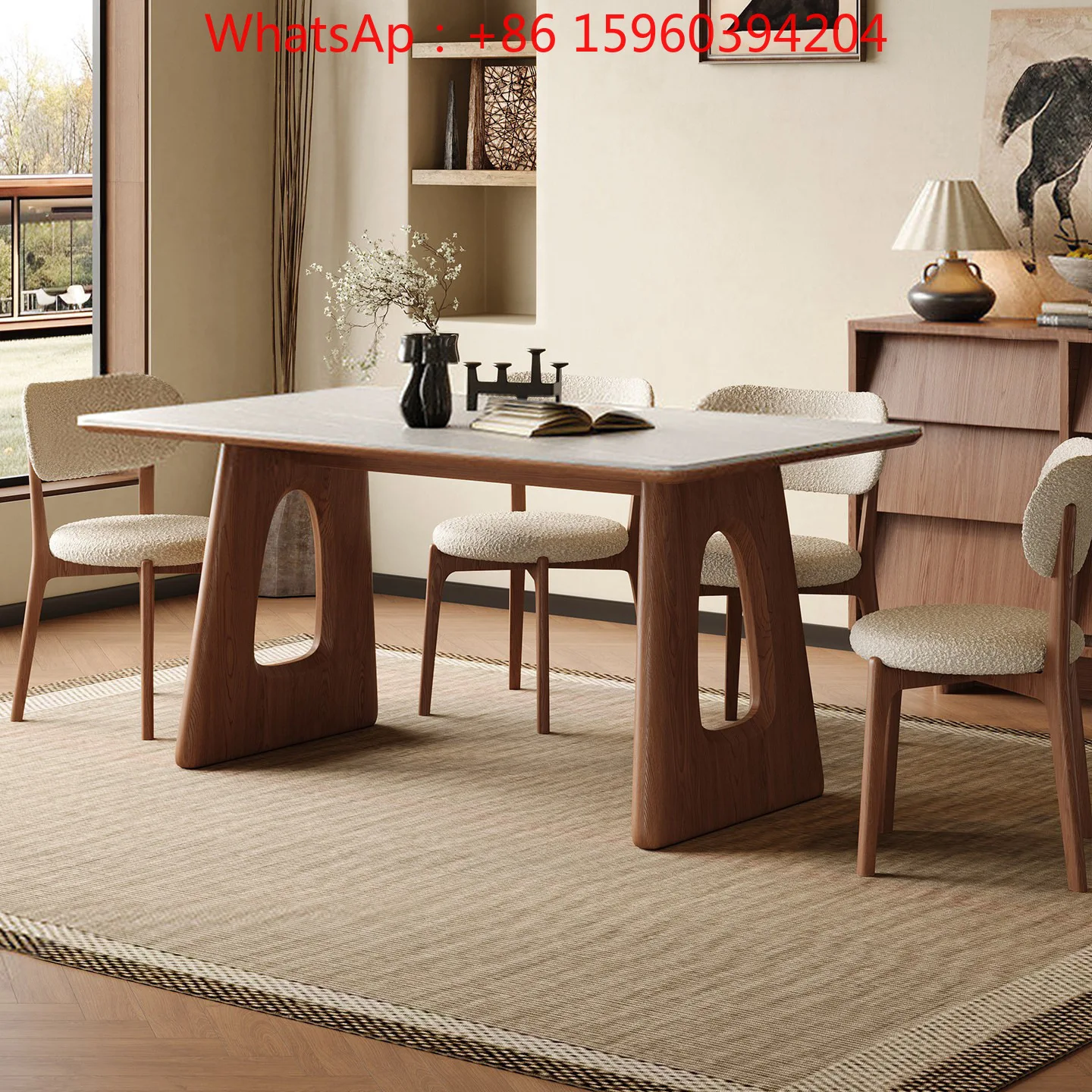 Wabi Sansan Solid Wood Slate Dining Table and Chair Combination Rectangle Nordic Household Small Apartment Modern Simple