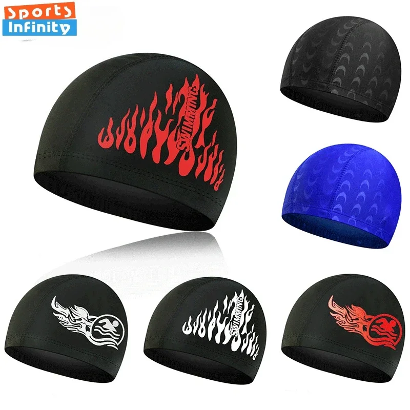أزياء الكبار قبعة السباحة للجنسين لهب مطبوعة قبعة السباحة مريحة عدم الانزلاق النسيج قبعات السباحة اكسسوارات السباحة