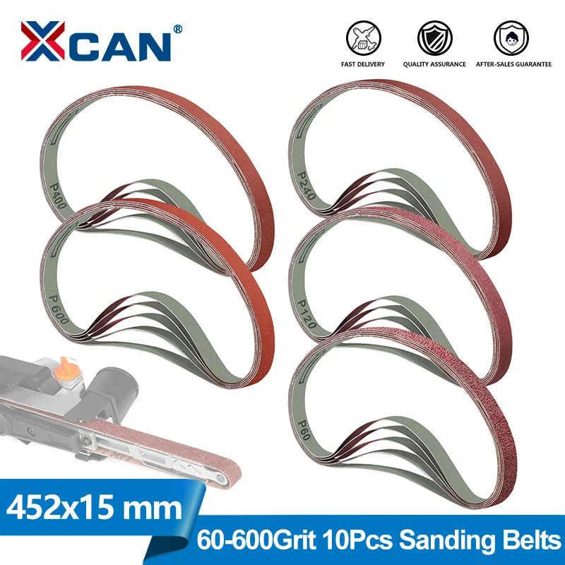 XCAN 10Pcs Sanding Belts 452x15mm Sander Angle Grinder Modified Accessory Belt Sander Sandpaper Abrasive Belt Machine Tool