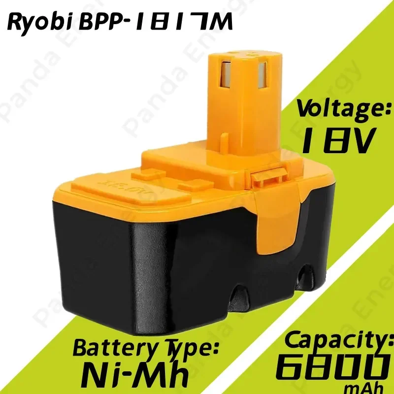 Upgraded 18V 6800mAh Ni-Mh Replacement Battery for Ryobi 18V Battery One+ Compatible with P100 P101 ABP1801 ABP1803 BPP1820